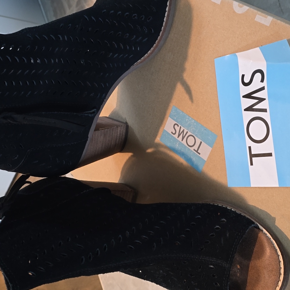 TOMS Black Heeled Peep-Toe Boots